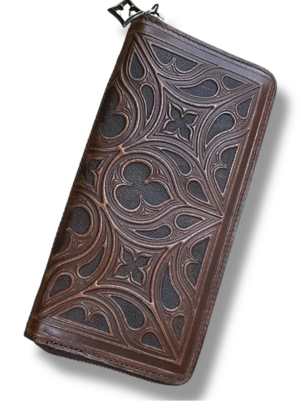 Brighton Toscana Brown Tooled Leather zip wallet Like New